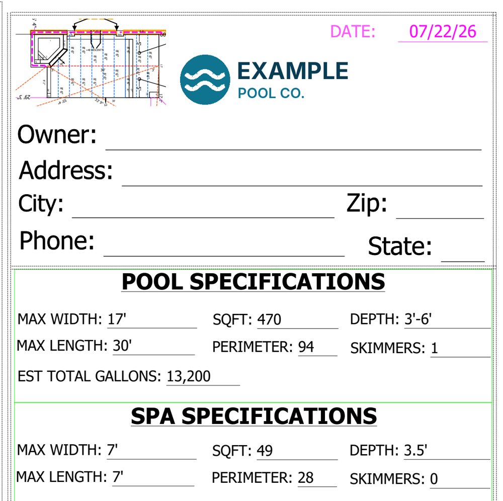 Sample title block with a made-up contractor logo